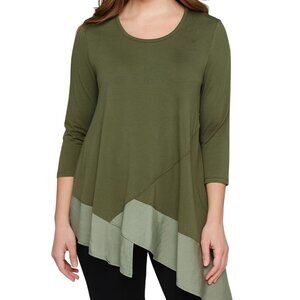Logo By Lori Goldstein Green Mixed Media Asymmetric Hem Tunic Top Size L